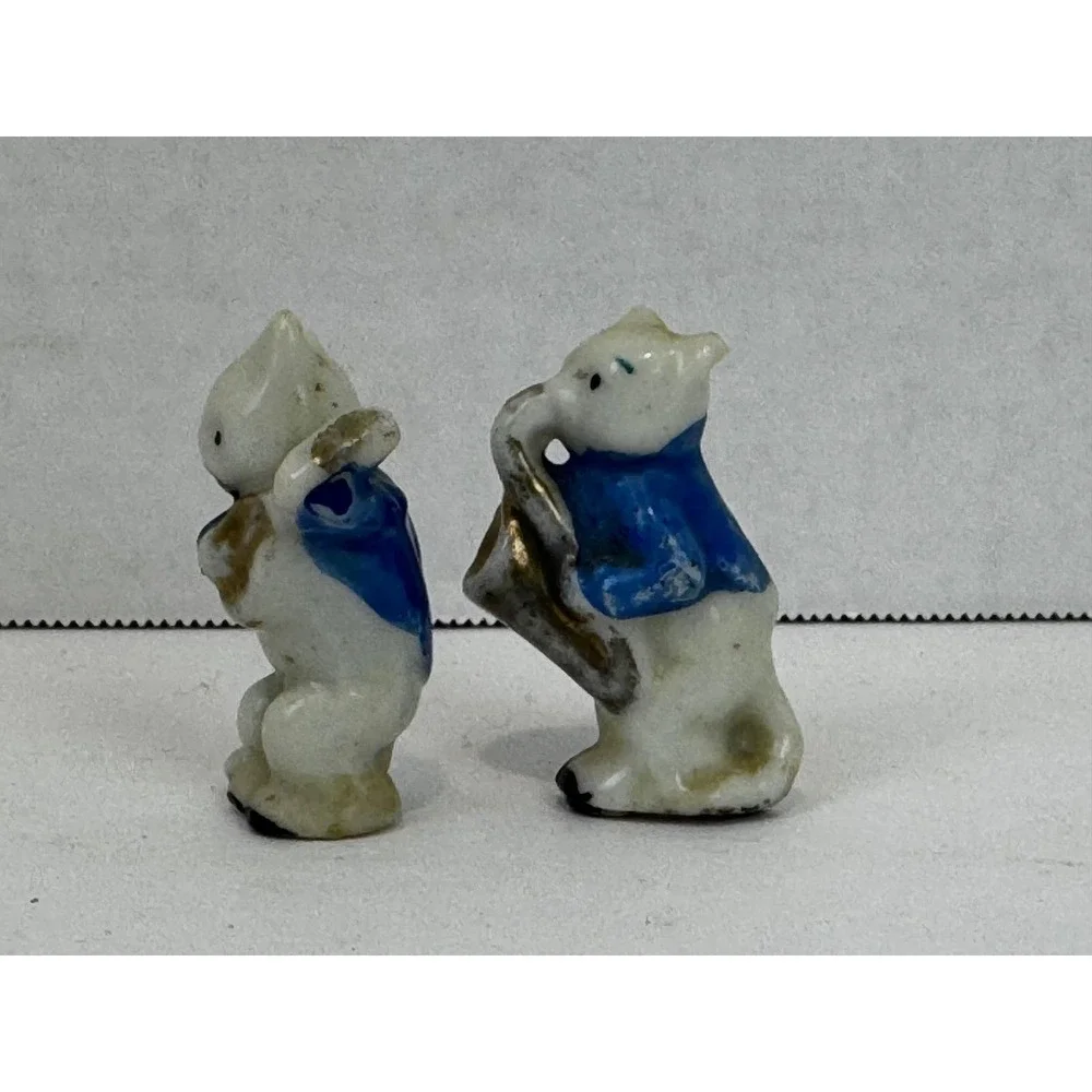 Vintage Miniature Porcelain Cats Playing Saxophone and Flute Made in Japan Set 2